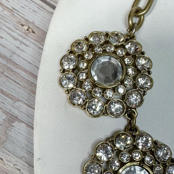 J Crew Sparkling Clear Crystal Necklace Gold Tone Round Clusters Chunky Chain - Picture 6 of 10